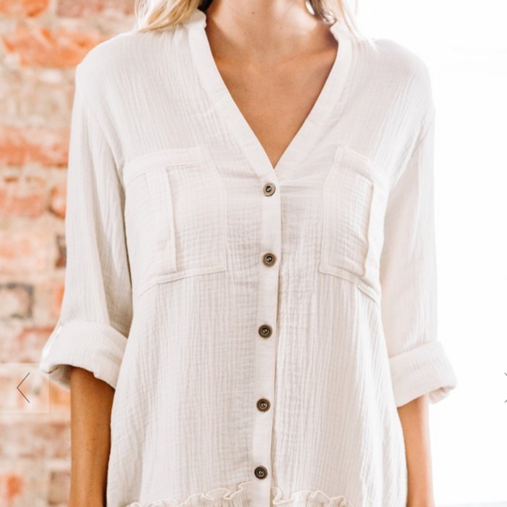 Nwt Boho Flowy Linen White Button Down Dress - image 3